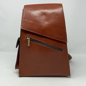 Vintage Y2K Ettangi Brown Leather Backpack Shoulder Bag Minimalist Zip Strap